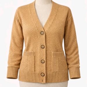 Camel Knit Cardigan Sweater | Cozy Minimalist Fall Layer | Size Small